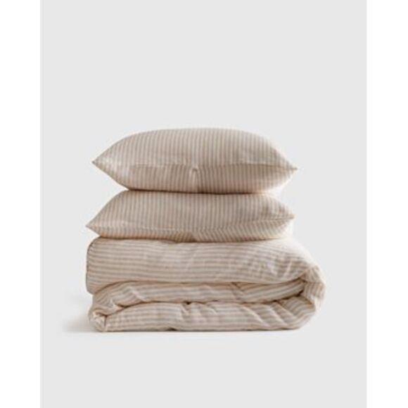 Quince Home European Linen Stripe Duvet Cover Set Natural/White Bedding King -3